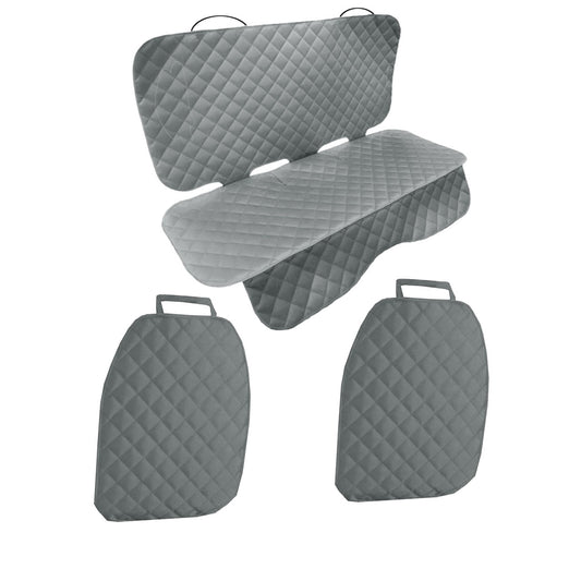 Set 3 protectii scaune auto, universale, matlasate, gri, lavabile, impermeabile - 1 x protectie matlasata pentru bancheta din spate + 2 x protectie spatar scaun
