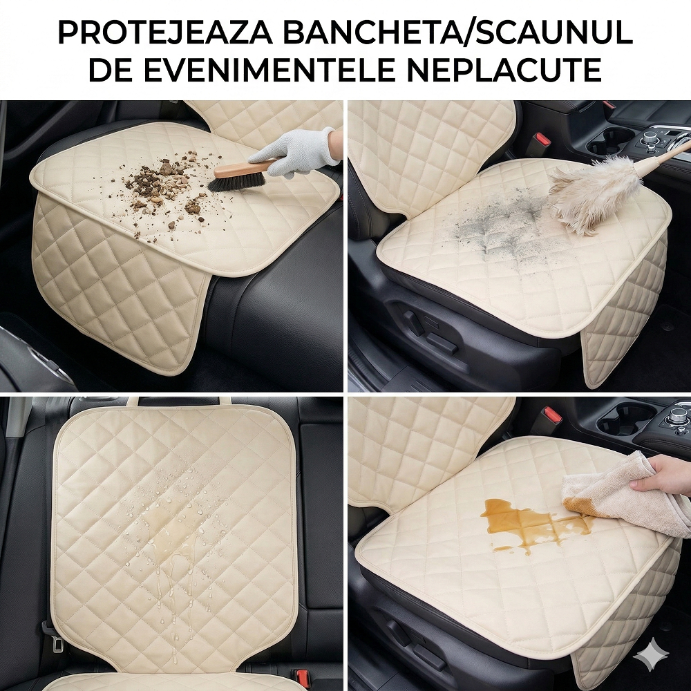 PROTECTIE AUTO,UNIVERSALA,CREM,DIN PIELE ECOLOGICA MATLASATA,PENTRU SCAUN AUTO COPII,SCOICA BEBE,METRU PATRAT