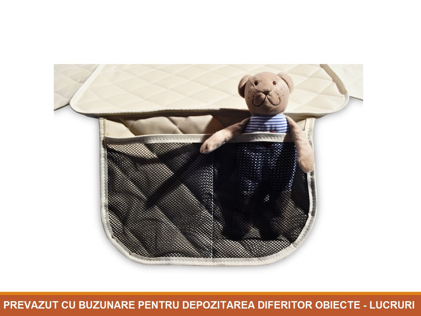 Protectie scaun auto matlasata, universala, cu protectii laterale si buzunar organizator, impermeabila, lavabila, crem