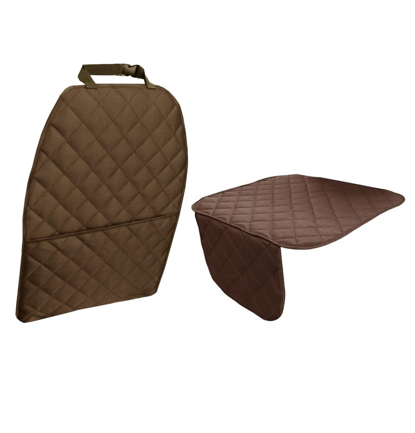 Set 2 protectii auto matlasate, universale, lavabile, maro, protectie sezut scaun sau bancheta si protectie spatar scaun cu buzunar organizator, Metru Patrat - MetruPatrat.ro
