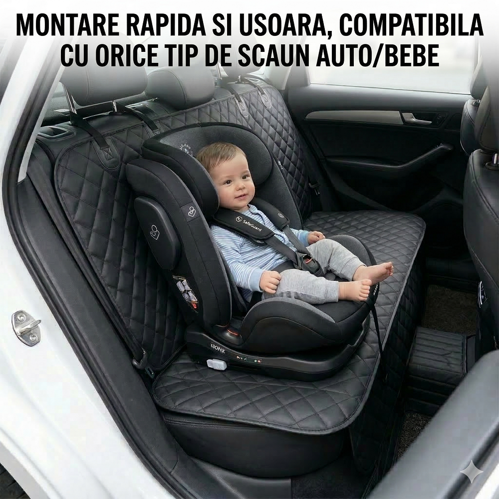 PROTECTIE MATLASATA PENTRU BANCHETA DIN SPATE, NEAGRA, IMPERMEABILA, LAVABILA