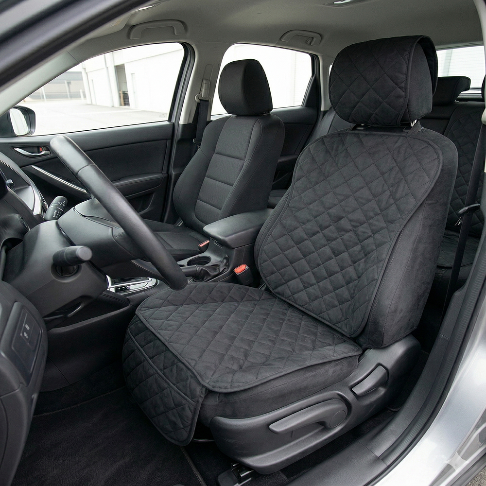 Protectie scaun auto matlasata, cu buzunar organizator si husa tetiera, neagra