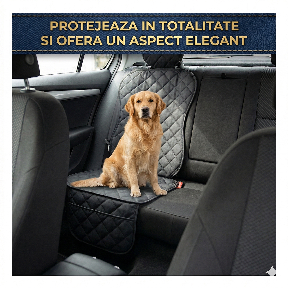 Protectie scaun auto matlasata, cu buzunar organizator si husa tetiera, neagra
