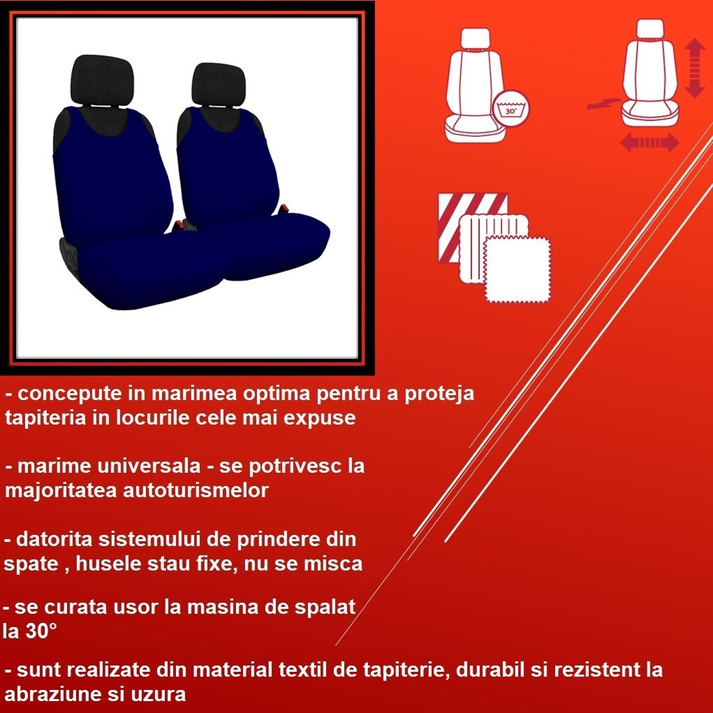 Set 2 huse auto tip maieu, din bumbac, universale, bleumarin - MetruPatrat.ro