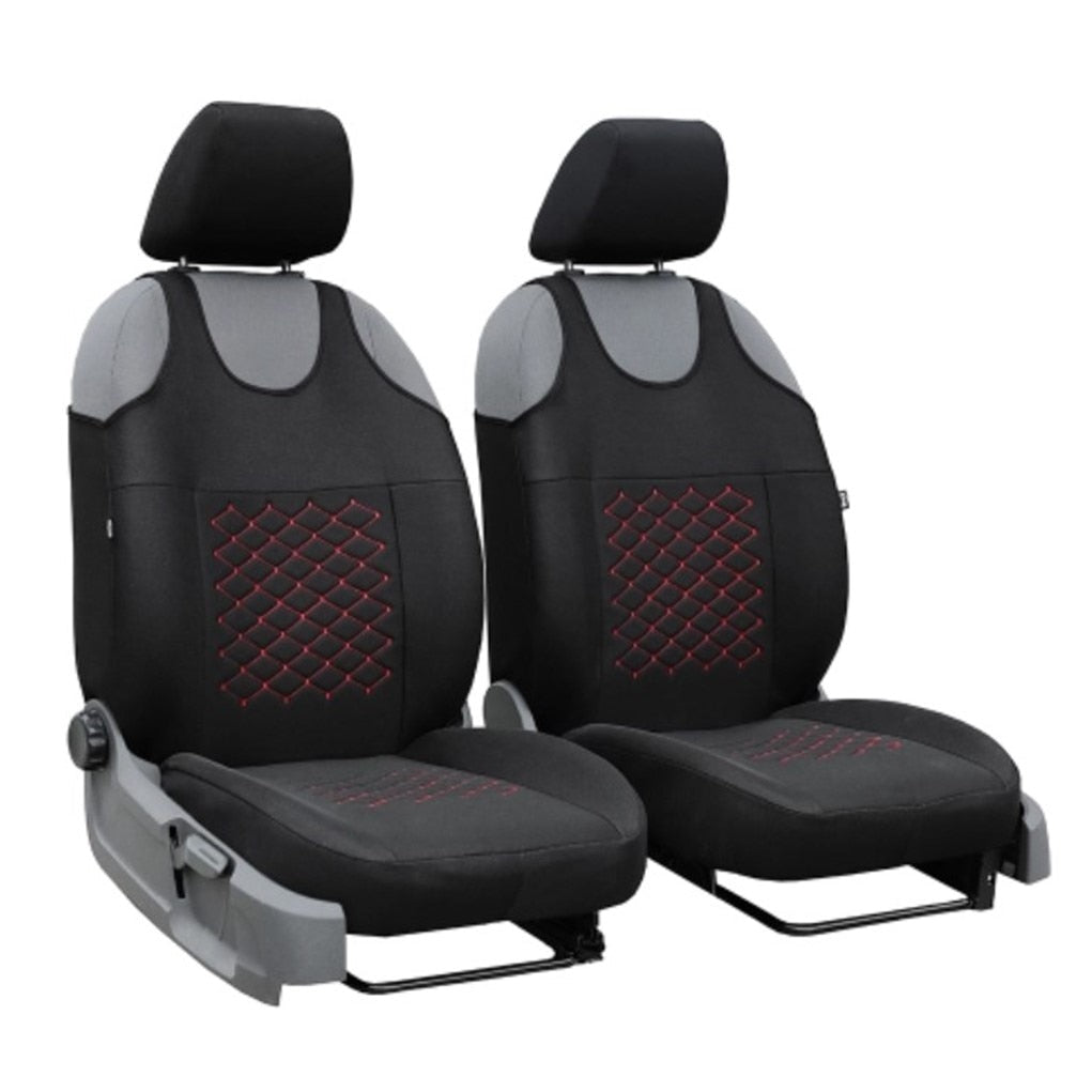 Huse auto tip maieu, din textil tapiterie, universale, Motiv romb, negru-rosu - MetruPatrat.ro