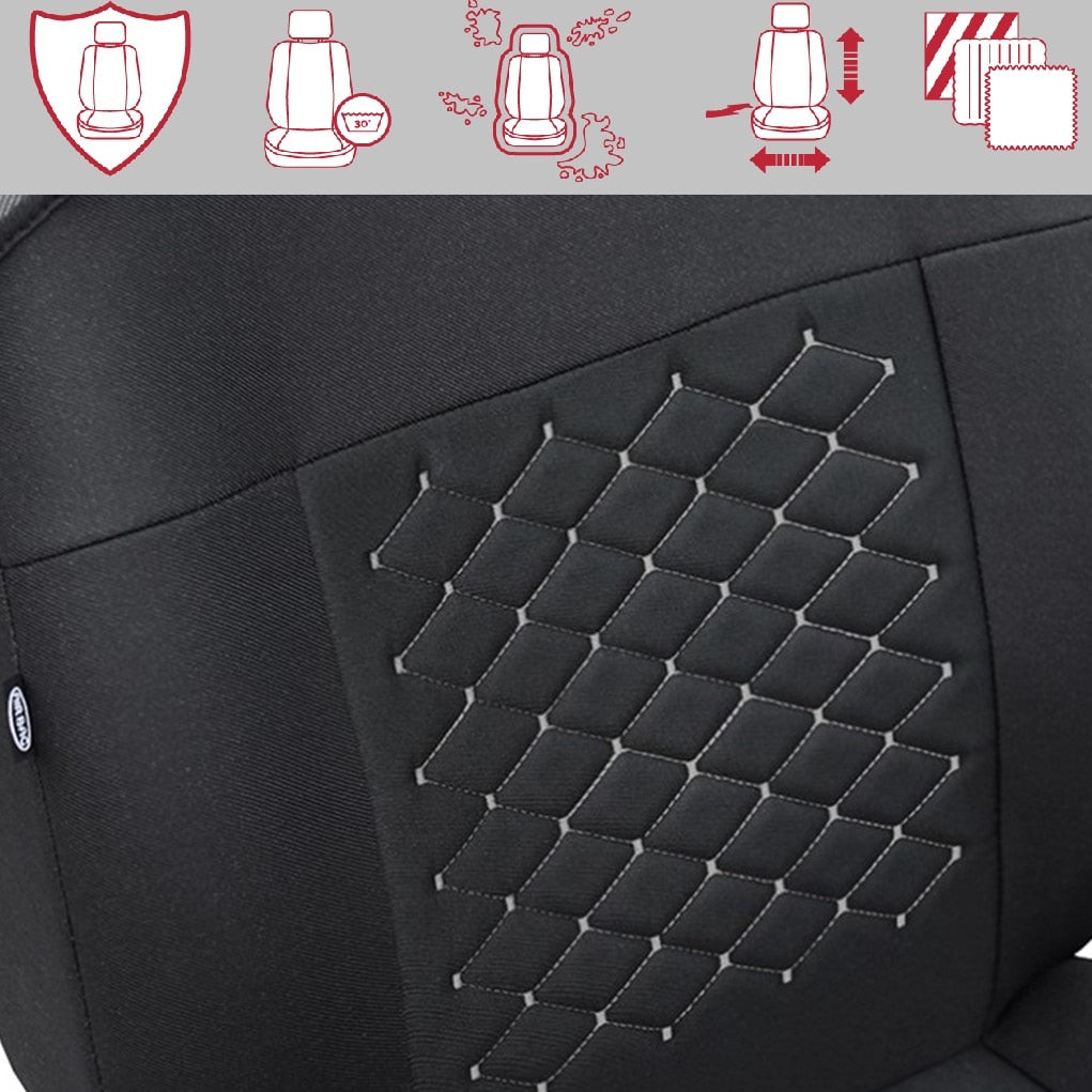 Huse auto tip maieu, din textil tapiterie, universale, Motiv romb, negru-gri - MetruPatrat.ro