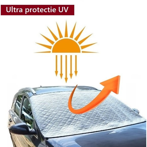Parasolar matlasat pentru parbriz autoturism, cu izolatie vatelina pentru protectie ridicata, protectie UV, cu prindere magneti exterior si cleme in interior, 110x157 cm - MetruPatrat.ro