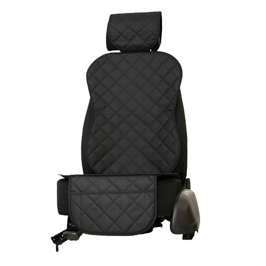 Protectie scaun auto matlasata, cu buzunar organizator si husa tetiera, neagra