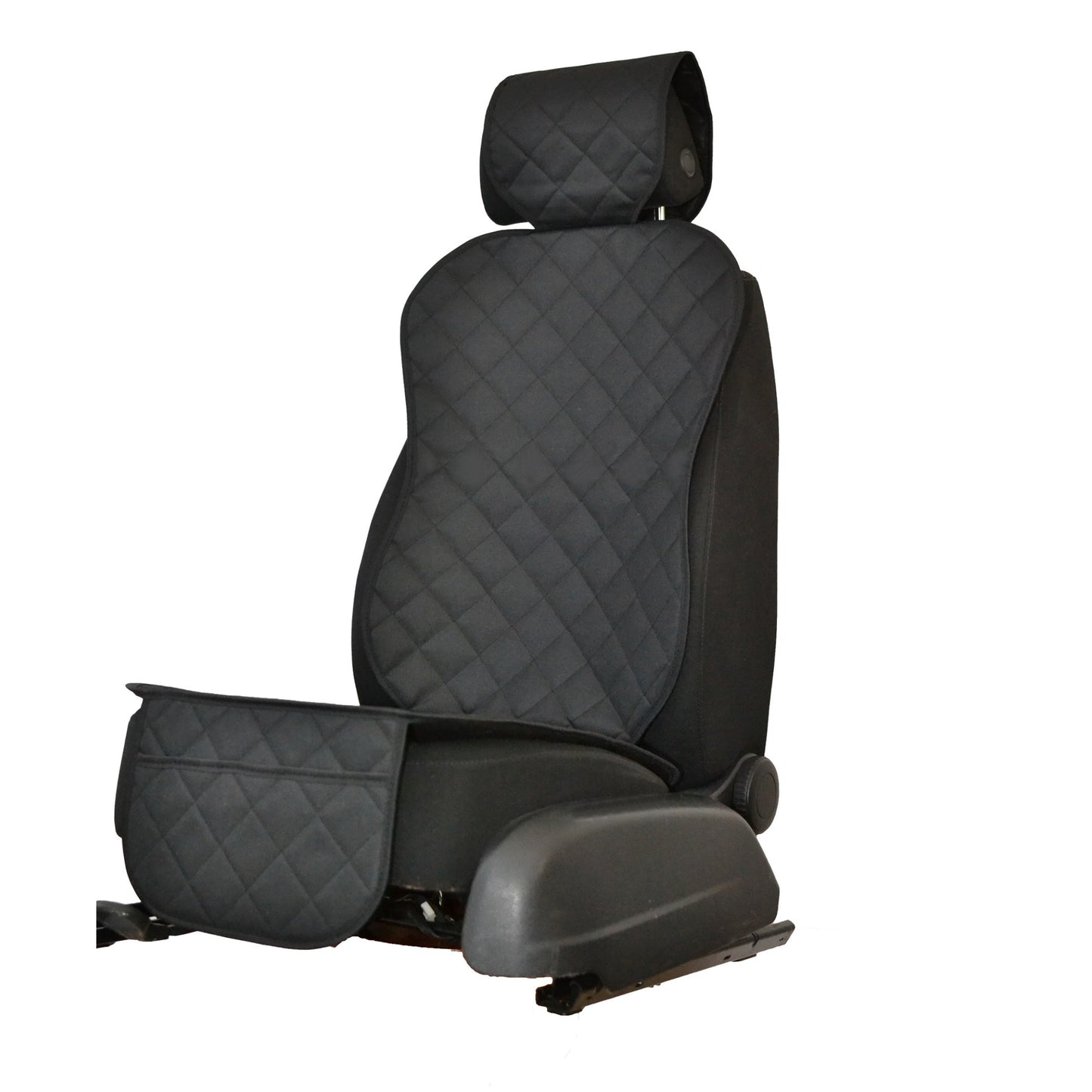 Protectie scaun auto matlasata, cu buzunar organizator si husa tetiera, neagra - MetruPatrat.ro