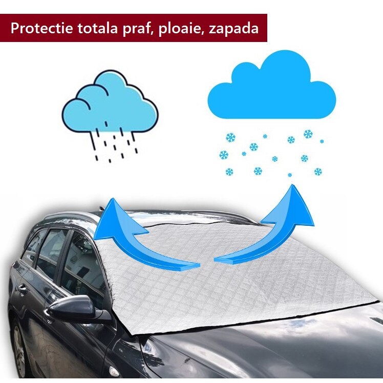 Parasolar matlasat pentru parbriz autoturism, cu izolatie vatelina pentru protectie ridicata, protectie UV, cu prindere magneti exterior si cleme in interior, 110x157 cm - MetruPatrat.ro
