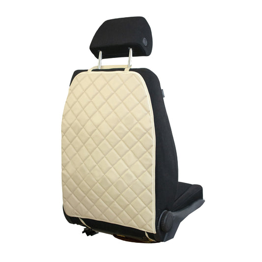 Protectie auto matlasata, din piele ecologica Bej, pentru spatarul scaunului din fata, universala, impermeabila, lavabila