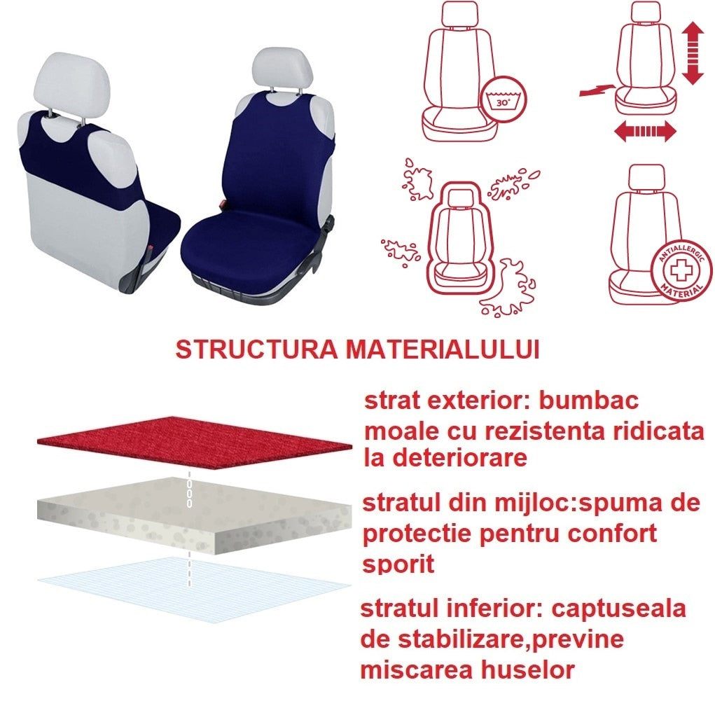 Set 2 huse auto tip maieu, din bumbac, universale, bleumarin - MetruPatrat.ro