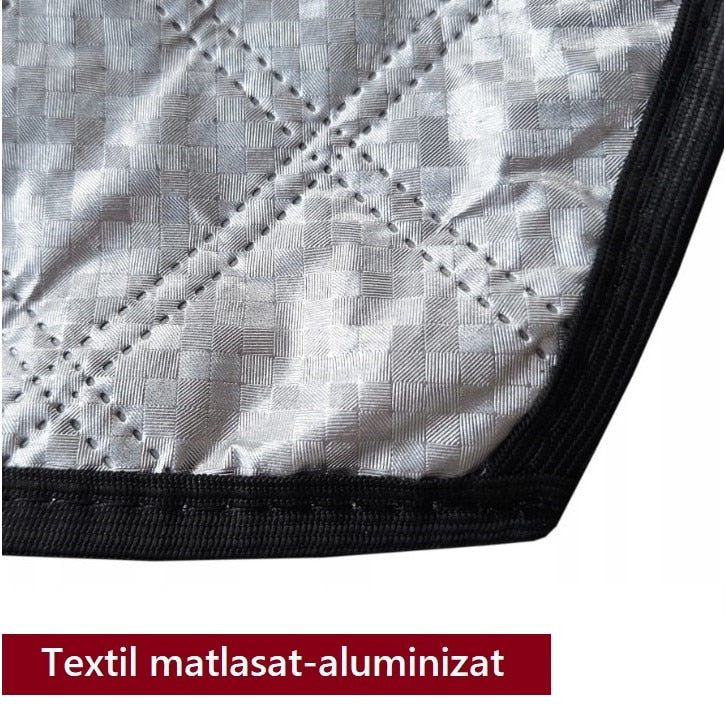 Parasolar matlasat pentru parbriz autoturism, cu izolatie vatelina pentru protectie ridicata, protectie UV, cu prindere magneti exterior si cleme in interior, 110x157 cm - MetruPatrat.ro