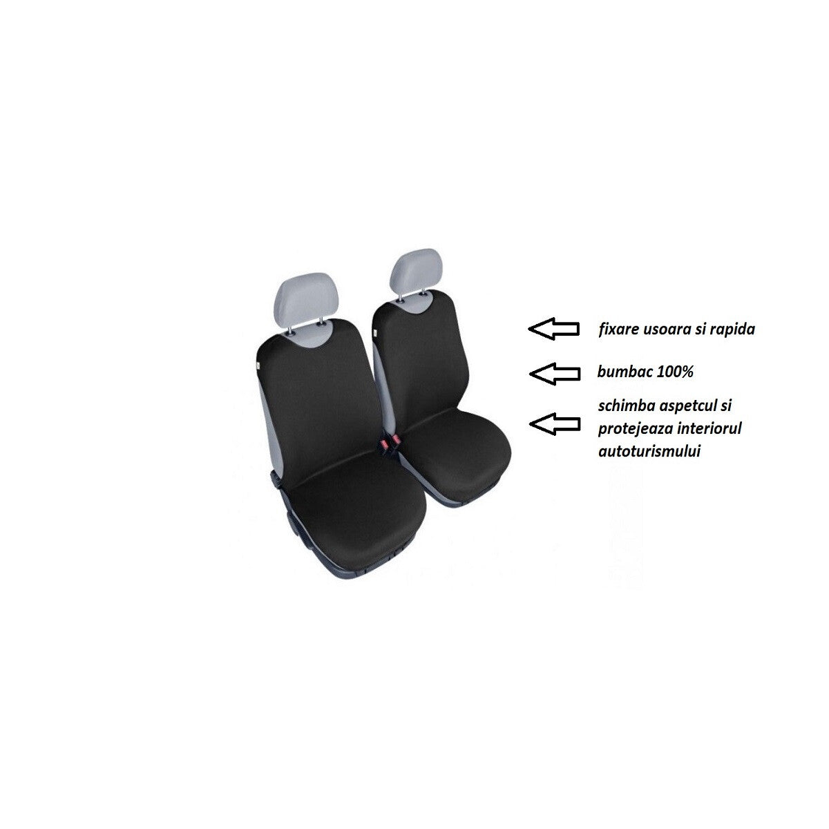 Set din 2 huse scaune auto tip maieu , pentru scaunele din fata , de culoare neagra , din bumbac 5-1066-253-4010