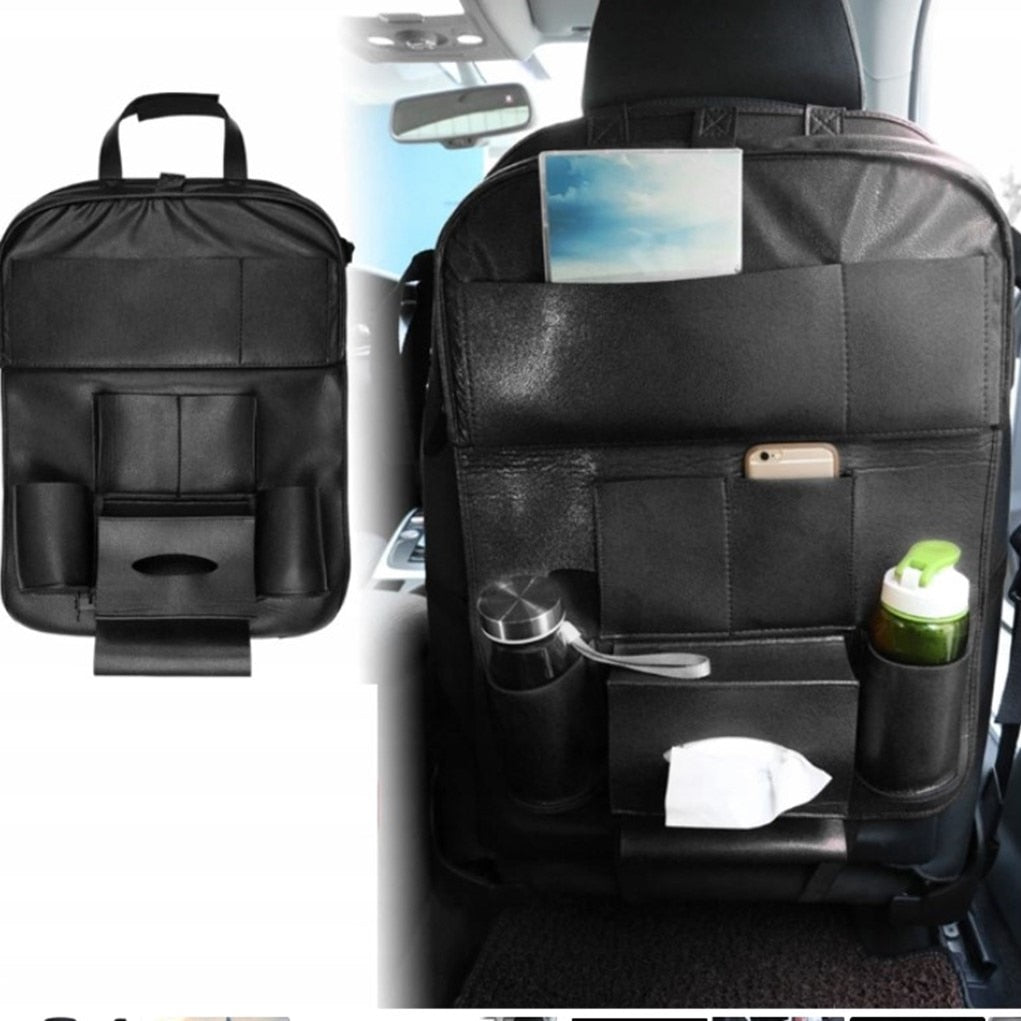 Protectie spatar scaun cu masa pliabila si buzunare organizatoare, din piele ecologica, 42 x 62 cm, Metru Patrat - MetruPatrat.ro