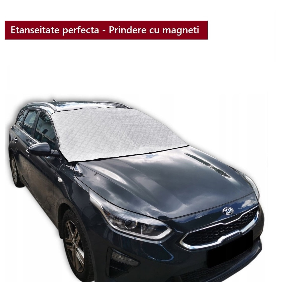 Parasolar matlasat pentru parbriz autoturism, cu izolatie vatelina pentru protectie ridicata, protectie UV, cu prindere magneti exterior si cleme in interior, 110x157 cm - MetruPatrat.ro