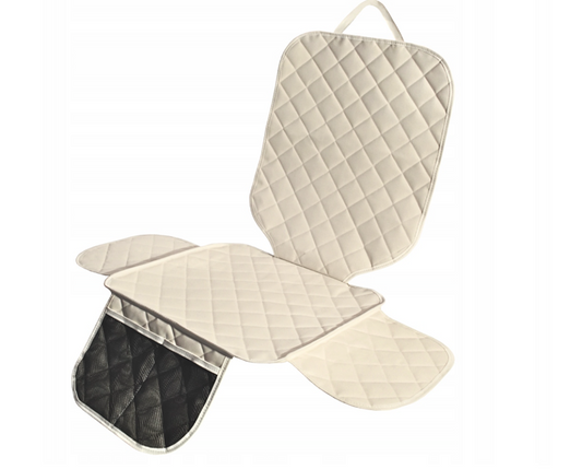 Protectie scaun auto matlasata, universala, cu protectii laterale si buzunar organizator, impermeabila, lavabila, crem