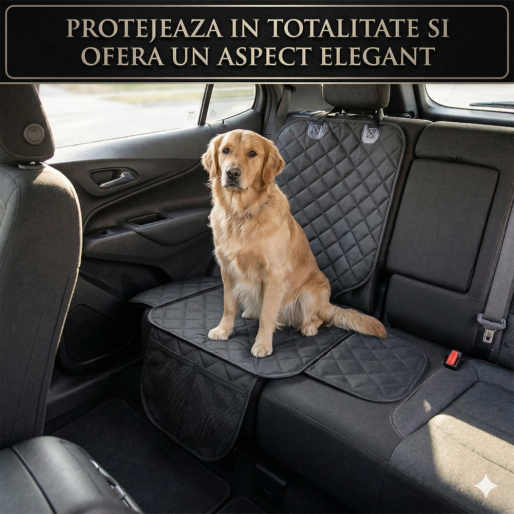 Protectie scaun auto matlasata, universala, cu protectii laterale si buzunar organizator, impermeabila, lavabila, neagra