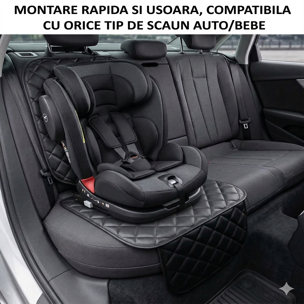 PROTECTIE AUTO,UNIVERSALA,NEAGRA,DIN PIELE ECOLOGICA MATLASATA,PENTRU SCAUN AUTO COPII,SCOICA BEBE,METRU PATRAT