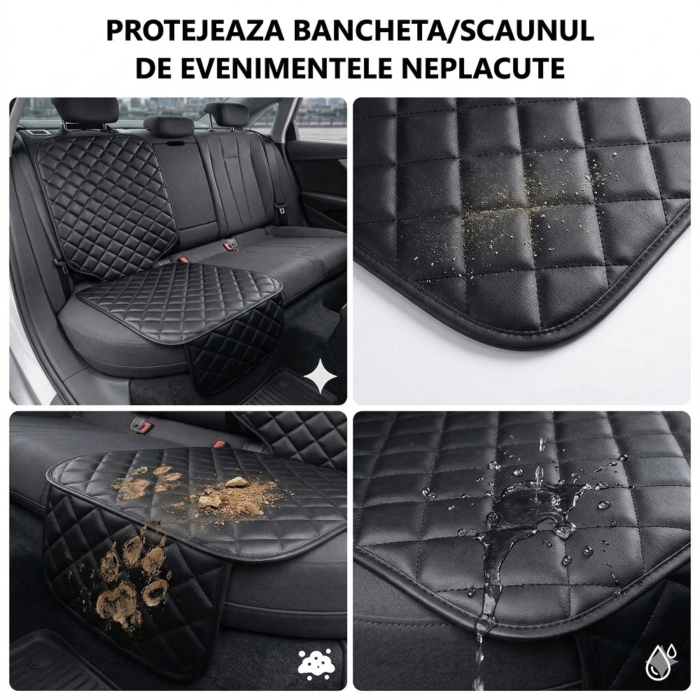 PROTECTIE AUTO,UNIVERSALA,NEAGRA,DIN PIELE ECOLOGICA MATLASATA,PENTRU SCAUN AUTO COPII,SCOICA BEBE,METRU PATRAT