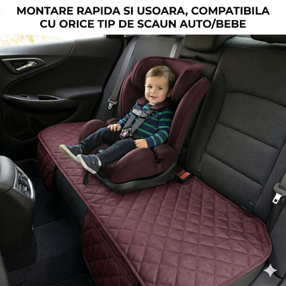 Protectie auto matlasata pentru sezut bancheta, cu 2 buzunare organizatoare, grena, impermeabila, lavabila