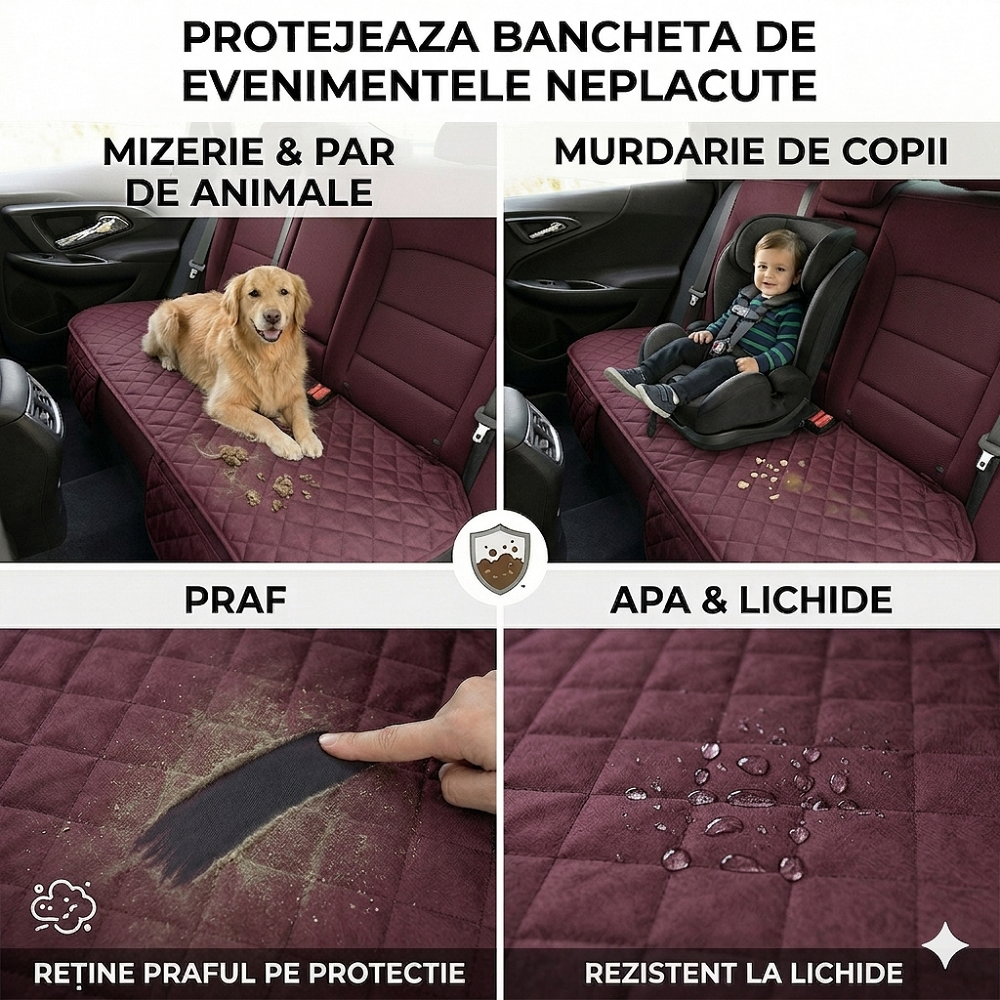 Protectie auto matlasata pentru sezut bancheta, cu 2 buzunare organizatoare, grena, impermeabila, lavabila