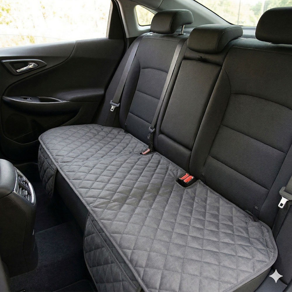 Protectie auto matlasata pentru sezut bancheta, cu 2 buzunare organizatoare, gri, impermeabila, lavabila
