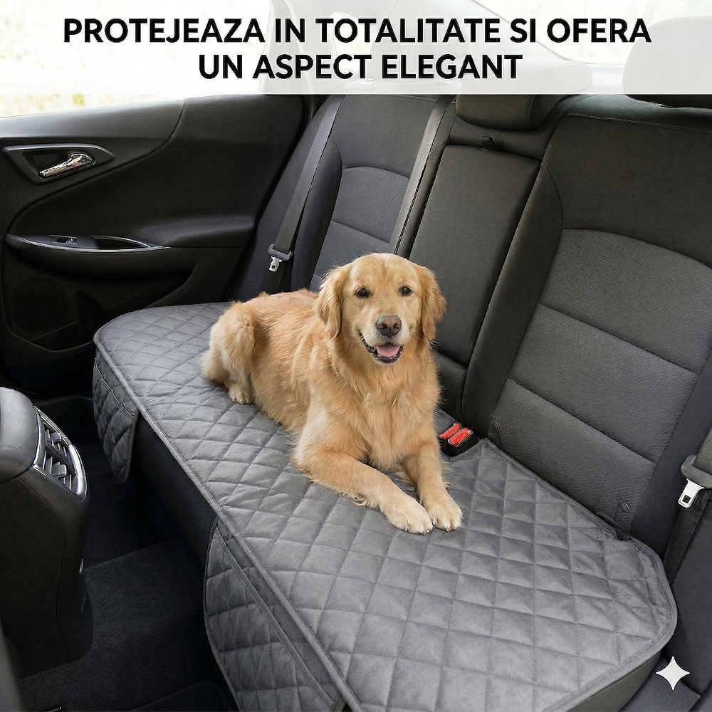 Protectie auto matlasata pentru sezut bancheta, cu 2 buzunare organizatoare, gri, impermeabila, lavabila