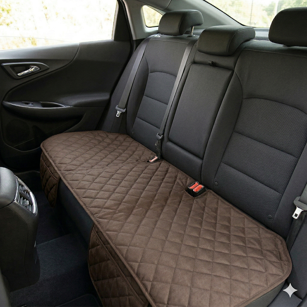 Protectie auto matlasata pentru sezut bancheta, cu 2 buzunare organizatoare, maro, impermeabila, lavabila