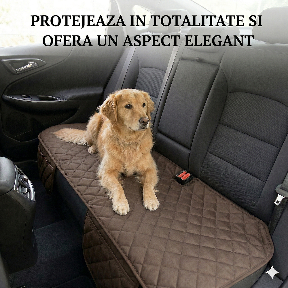 Protectie auto matlasata pentru sezut bancheta, cu 2 buzunare organizatoare, maro, impermeabila, lavabila