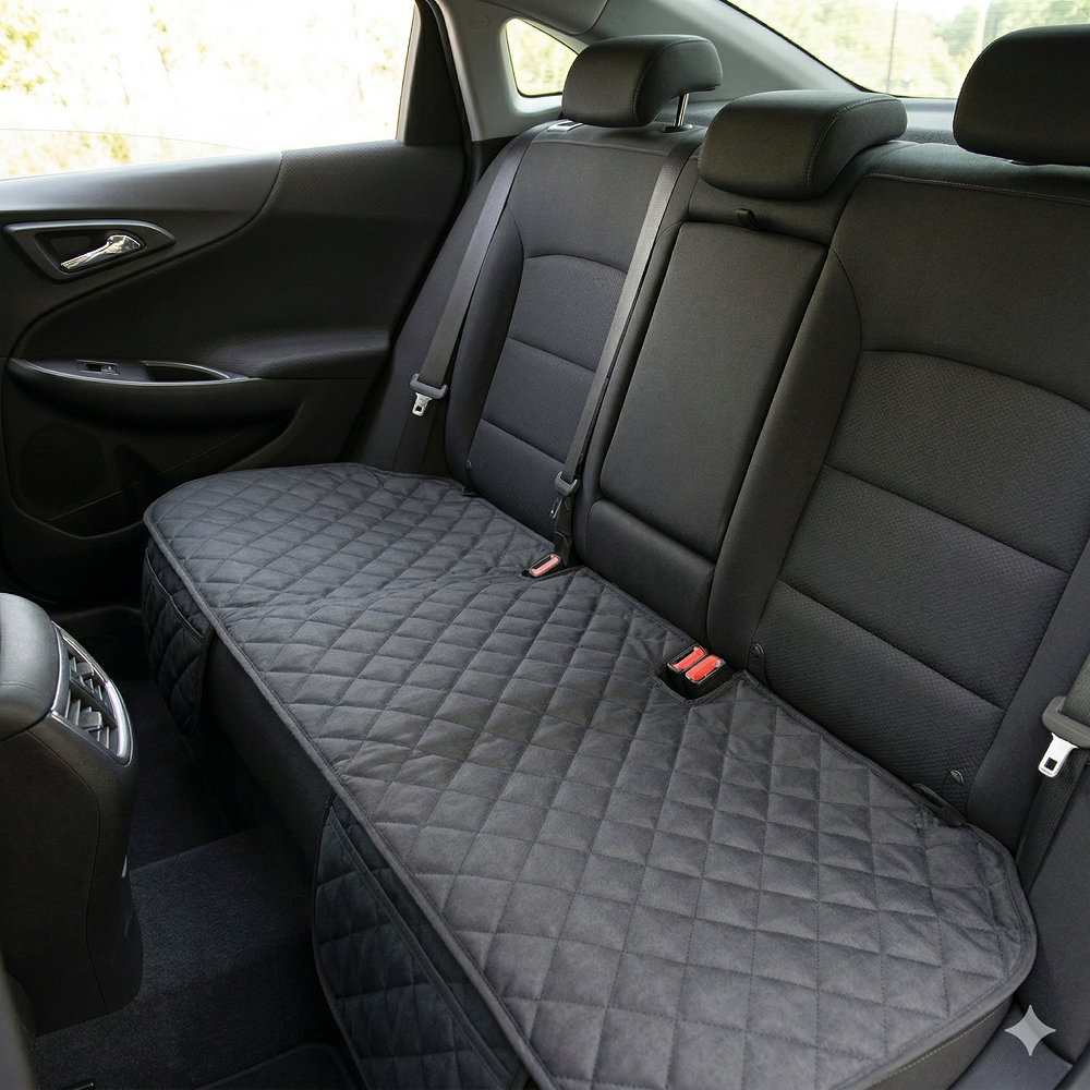 Protectie auto matlasata pentru sezut bancheta, cu 2 buzunare organizatoare, neagra, impermeabila, lavabila