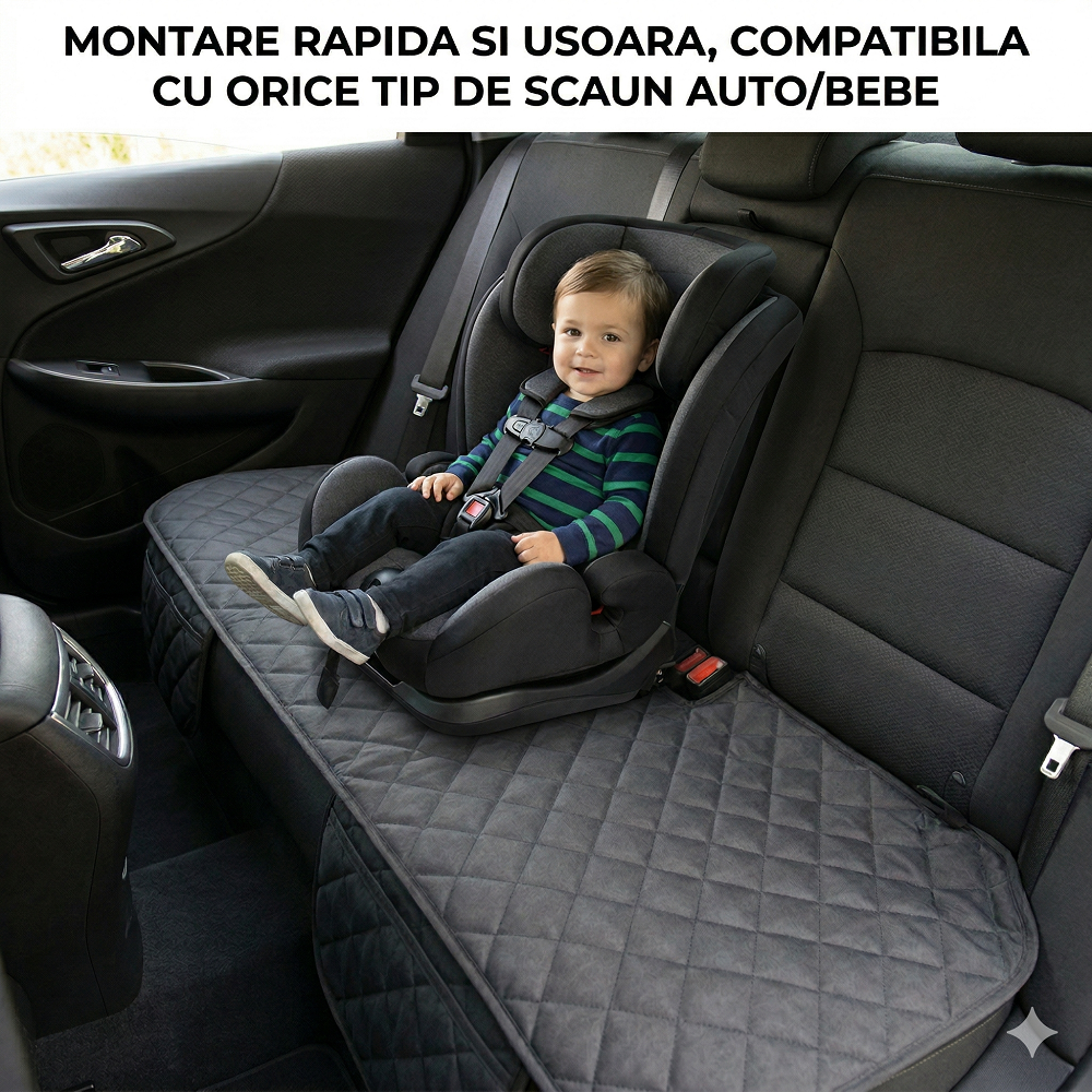 Protectie auto matlasata pentru sezut bancheta, cu 2 buzunare organizatoare, neagra, impermeabila, lavabila