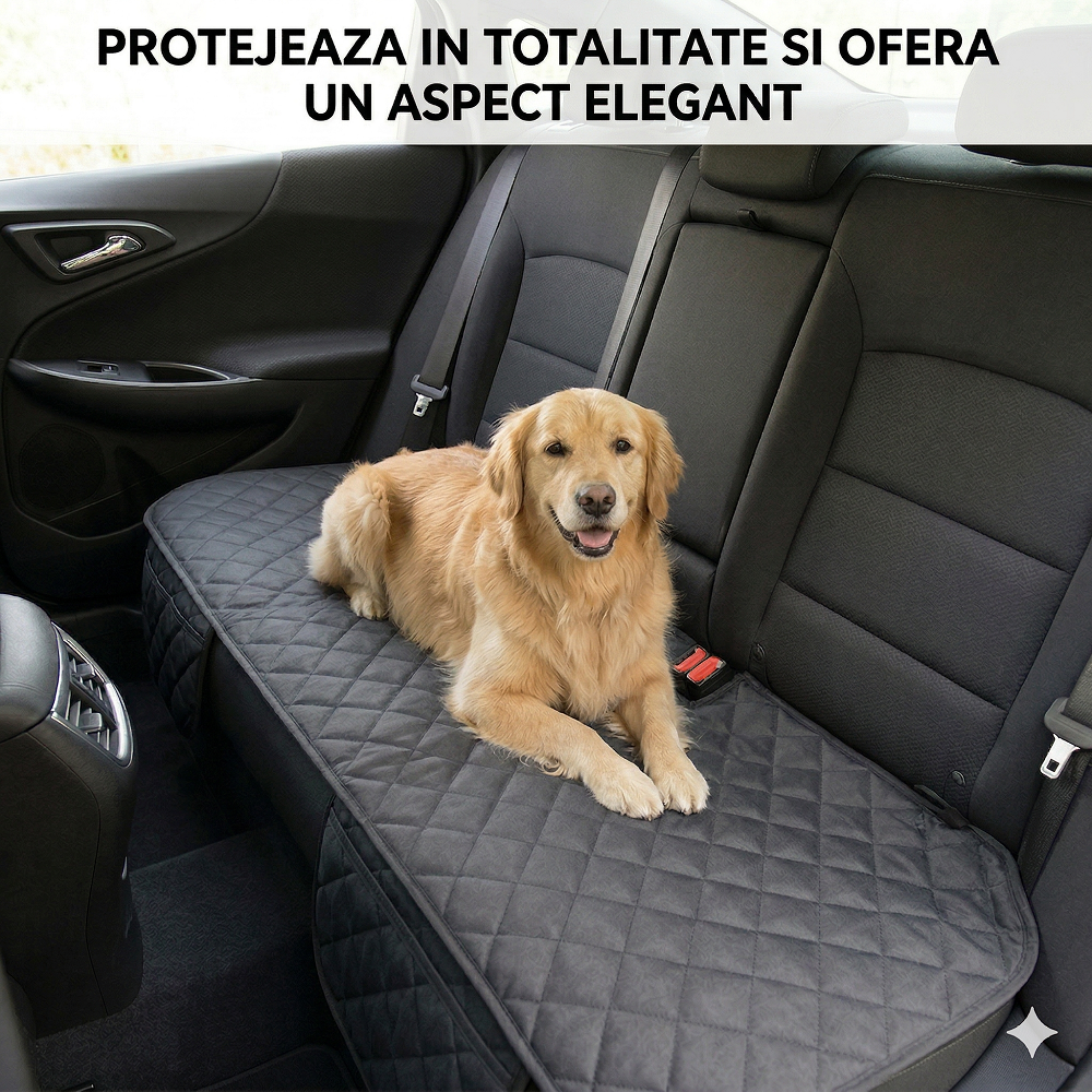 Protectie auto matlasata pentru sezut bancheta, cu 2 buzunare organizatoare, neagra, impermeabila, lavabila